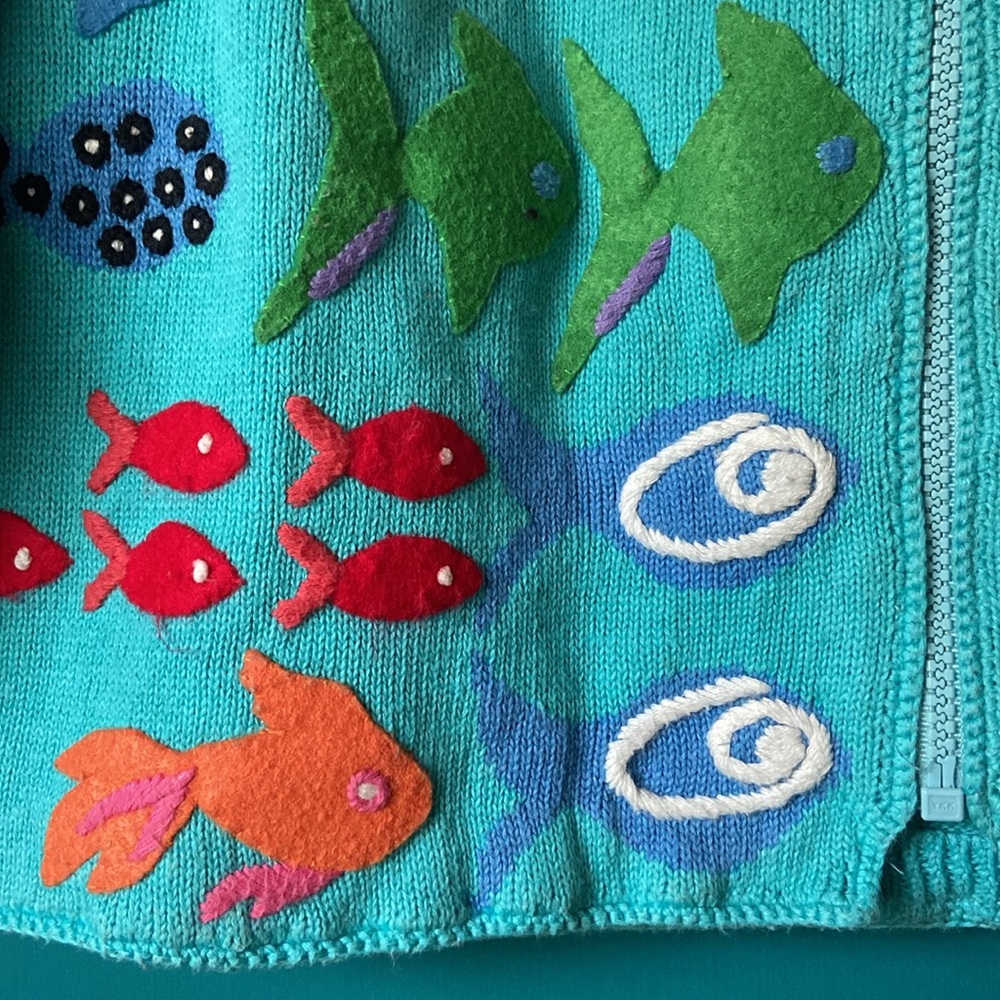 VINTAGE MICHAEL SIMON CROPPED FISH SWEATER SIZE P/M RARE FIND - Picture 3 of 9